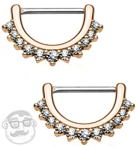 14G Rose Gold Plated Cubic Zirconia Rim Brass Nipple Clicker Ring