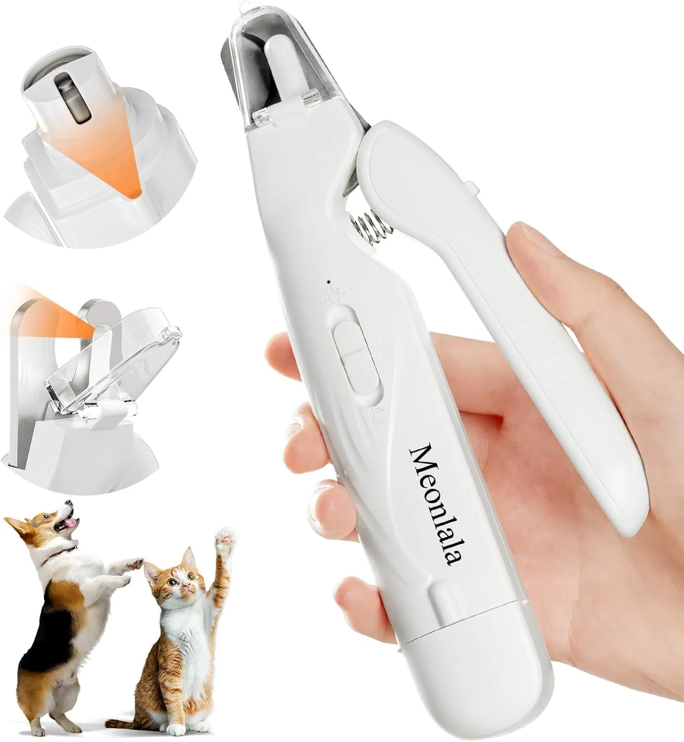 2-in-1 Dog Nail Trimmers & Dog Nail Grinder with 2 LED Lights, Ultra-Quiet, USB Rechargeable, Multiple Grinding Methods, and Splash Guard for Small, Medium, and Large Dogs & Cats (White)