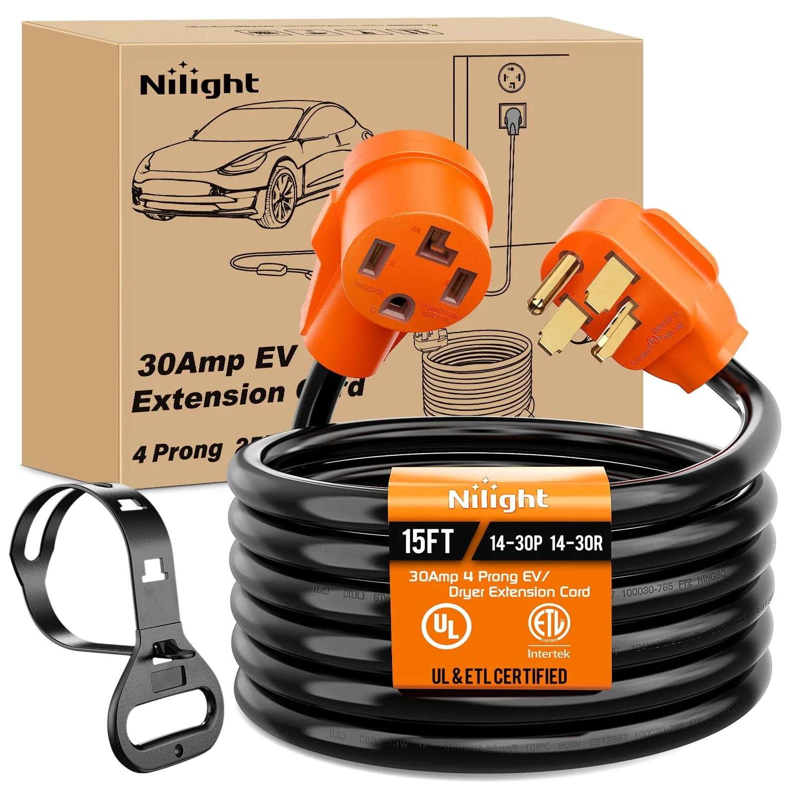 30 Amp 15FT 4 Prong EV Dryer Extension Cord