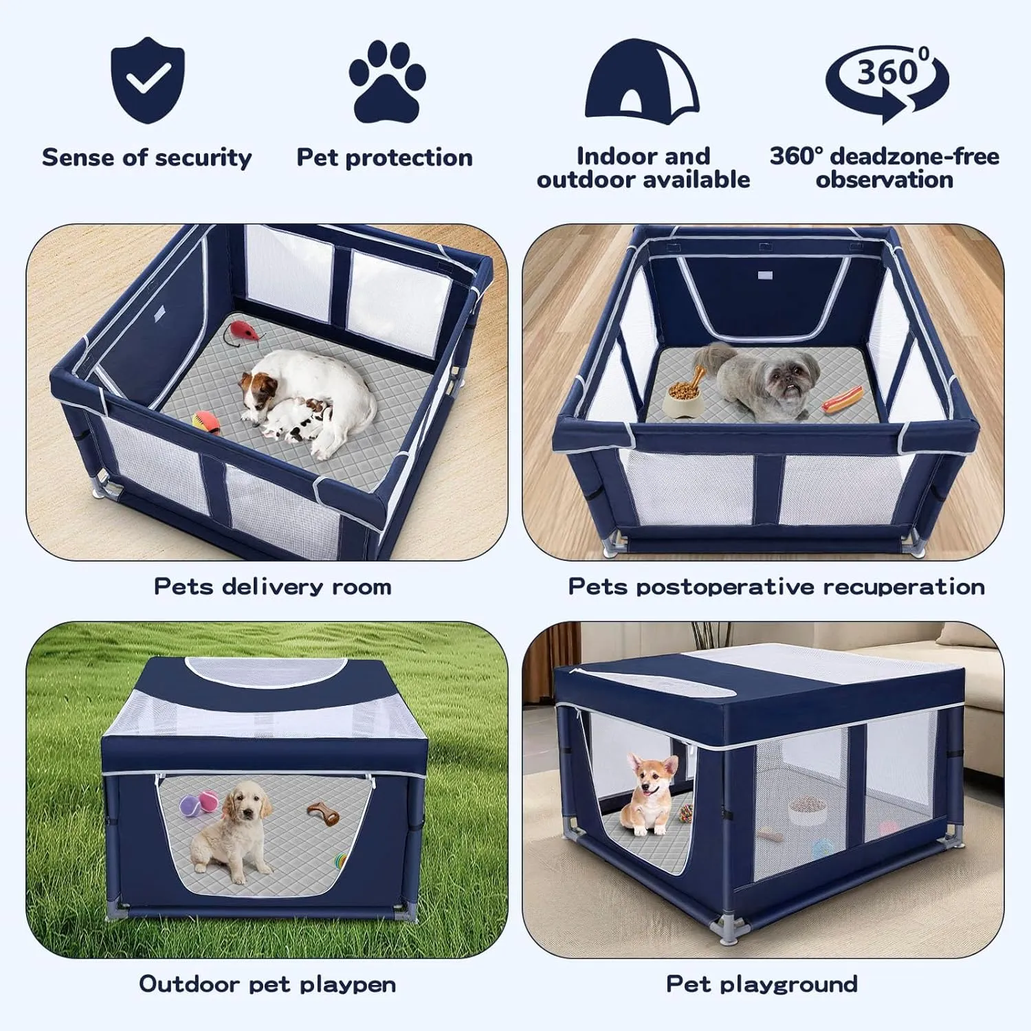 42  42 inch Dog Playpen with Pee Pad, Soft Puppy Playpen, 25 Height Pet Playpen for Small Dogs and Small Animals, Dog Fence Indoor, Play Yard with Zipper Door