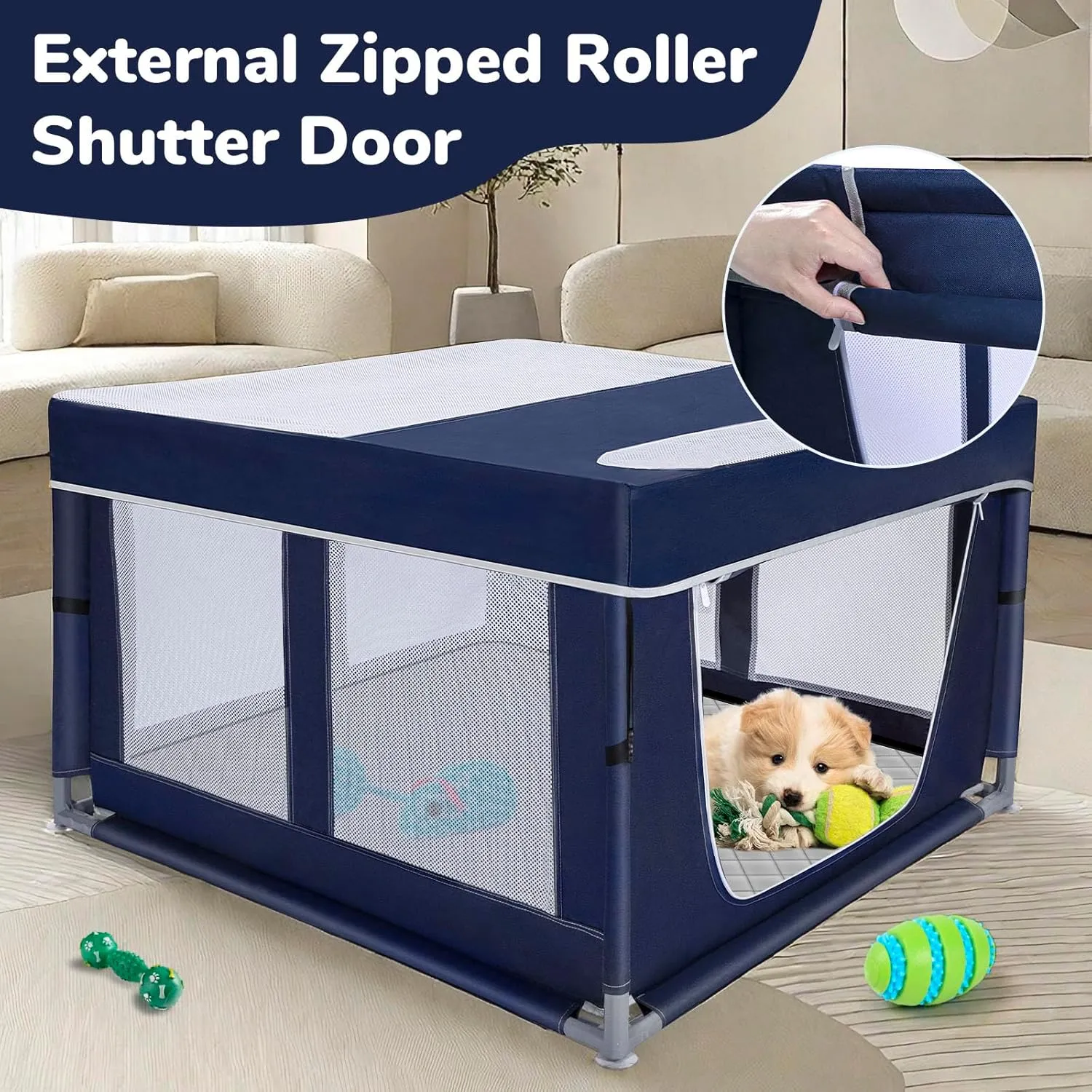 42  42 inch Dog Playpen with Pee Pad, Soft Puppy Playpen, 25 Height Pet Playpen for Small Dogs and Small Animals, Dog Fence Indoor, Play Yard with Zipper Door