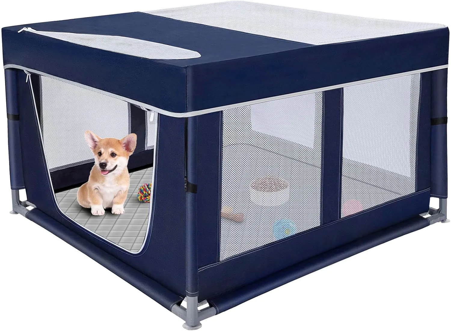 42  42 inch Dog Playpen with Pee Pad, Soft Puppy Playpen, 25 Height Pet Playpen for Small Dogs and Small Animals, Dog Fence Indoor, Play Yard with Zipper Door