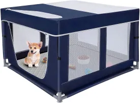 42  42 inch Dog Playpen with Pee Pad, Soft Puppy Playpen, 25 Height Pet Playpen for Small Dogs and Small Animals, Dog Fence Indoor, Play Yard with Zipper Door