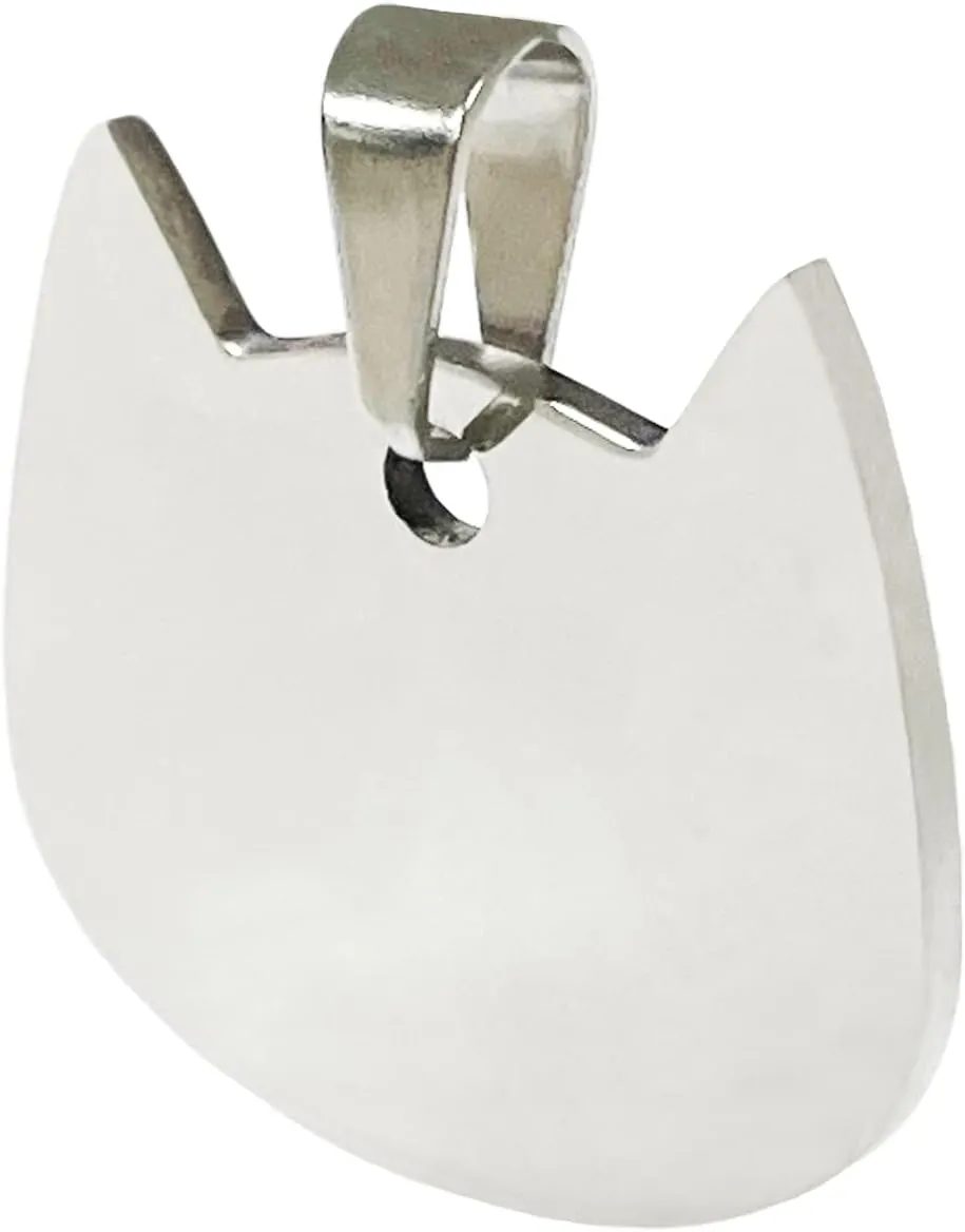 5 Pieces Cat Head Pet ID Tags Cat Name Blanks Stainless Steeel Blank Stamping Tags with Hole Collar Tags Metal Kitty Charms Necklace Bracelet Disc DIY Pendants, Silver