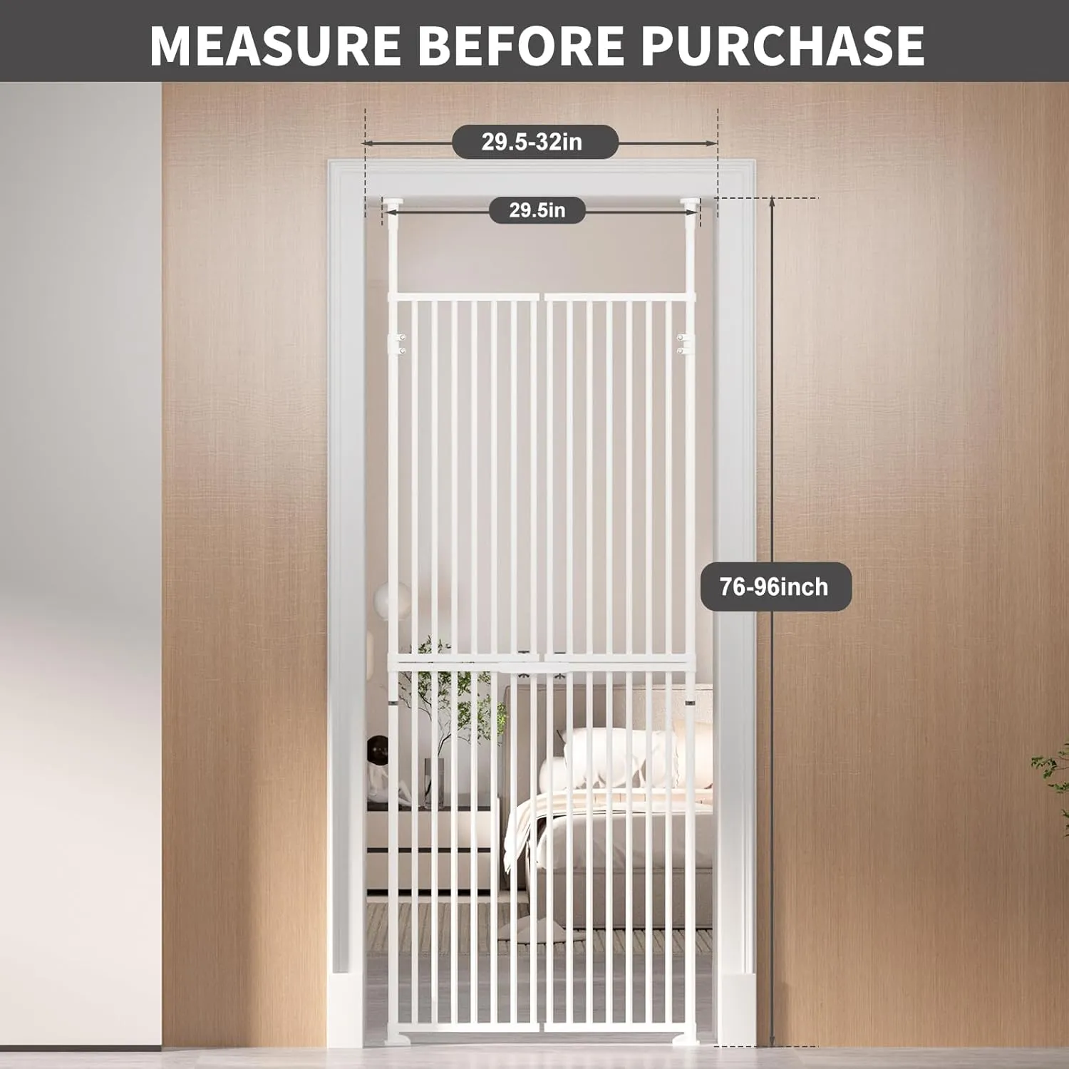 Aboron 76 Inch Extra Tall Safety Pet Gate for Cats and Pets, 29.5-32 Inch Adjustable Wide, No Drilling RequiredDouble Door for Doorways, Stairs, Kitchen, Home, Medium