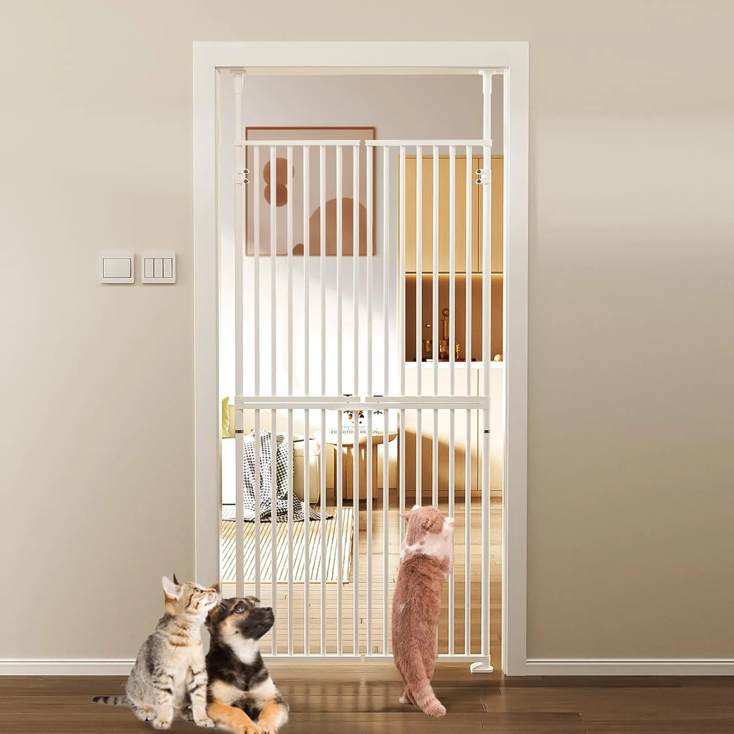 Aboron 76 Inch Extra Tall Safety Pet Gate for Cats and Pets, 29.5-32 Inch Adjustable Wide, No Drilling RequiredDouble Door for Doorways, Stairs, Kitchen, Home, Medium