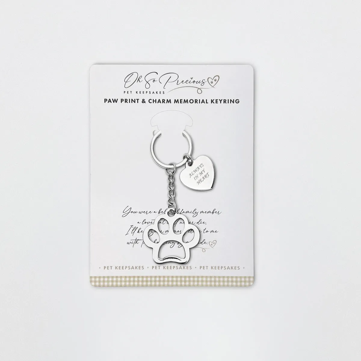 Always In My Heart Charm Paw Memorial Keyring