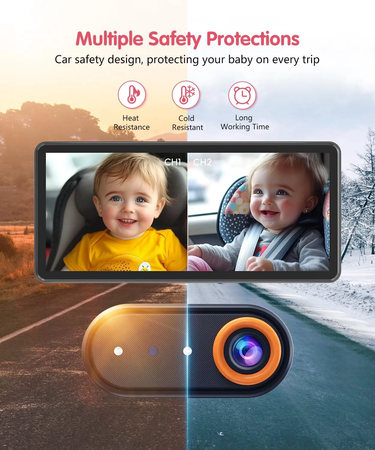 Baby Car Camera for 2 Kids, Dual Channel with 7.2" 1080P Crystal Clear Display, Easily Install Backseat Mirror with 2 IR Night Vision Cameras, Safety Car Baby Camera for Rear Facing
