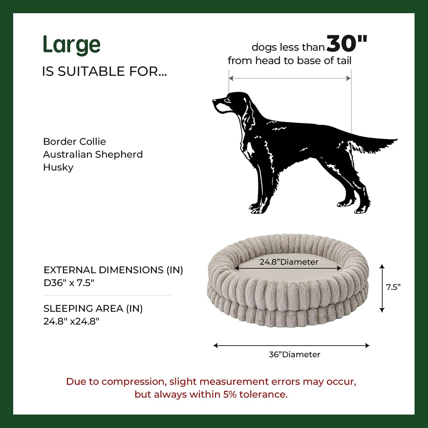 BALANCE Luxury Donut Dog Bed, 36 Inches Round Dog Beds Large Sized Dogs Washable, Egg Crate Foam Calming Dogs Bed for Pets with Anti-Slip Bottom, Oatmeal