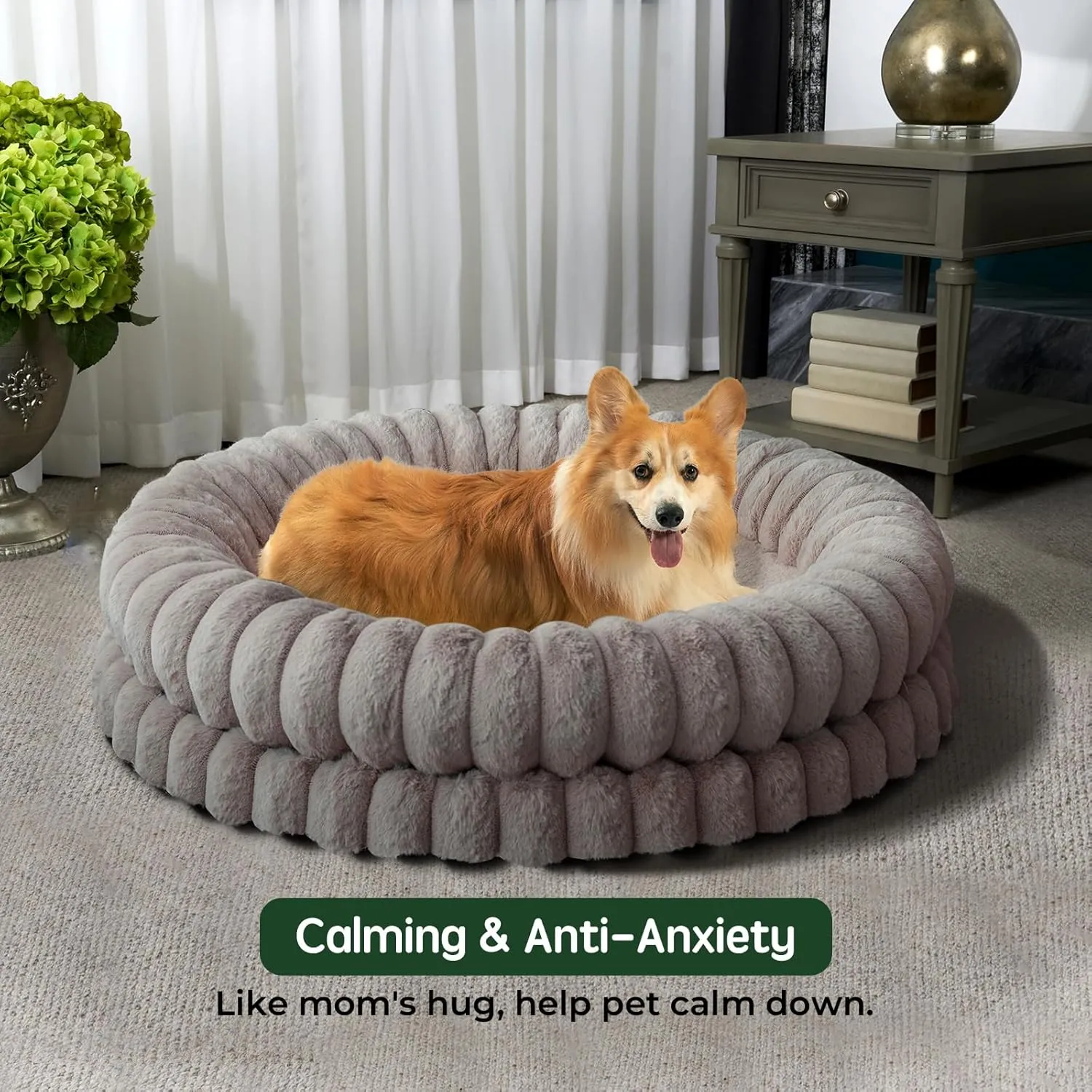 BALANCE Luxury Donut Dog Bed, 36 Inches Round Dog Beds Large Sized Dogs Washable, Egg Crate Foam Calming Dogs Bed for Pets with Anti-Slip Bottom, Oatmeal