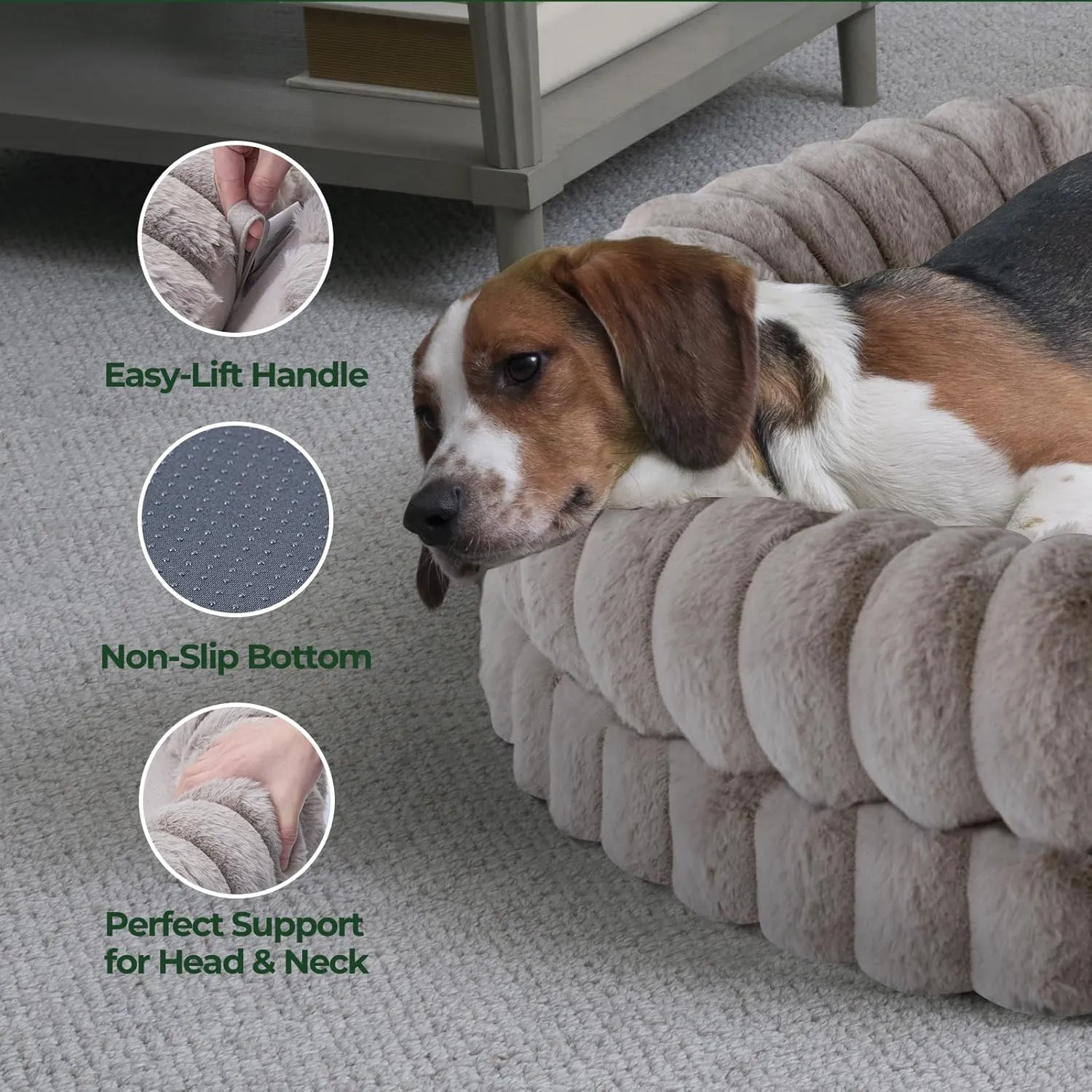 BALANCE Luxury Donut Dog Bed, 36 Inches Round Dog Beds Large Sized Dogs Washable, Egg Crate Foam Calming Dogs Bed for Pets with Anti-Slip Bottom, Oatmeal