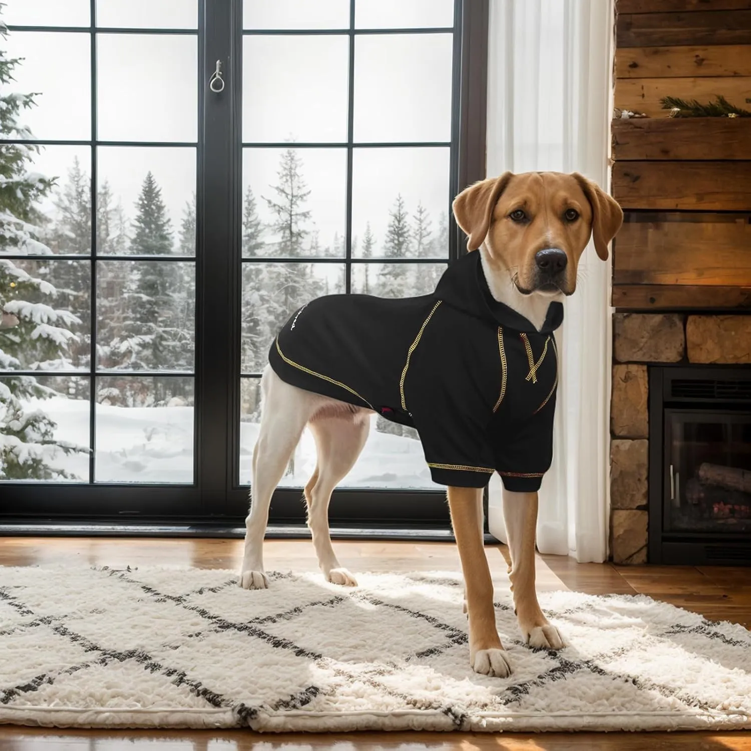 Basic Dog Hoodie Sweatshirts, Pet Clothes Hoodies Sweater with Hat and Leash Hole, Soft Cotton Outfit Coat for Large Medium Small Dogs, Black (Large)