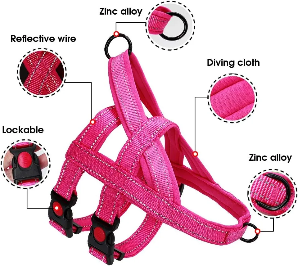 Beirui No Pull Escape Proof Dog Harness for Small Medium Large Dogs - Soft Padded Reflective Puppy Dog Walking Harnesses (Hot Pink, S)