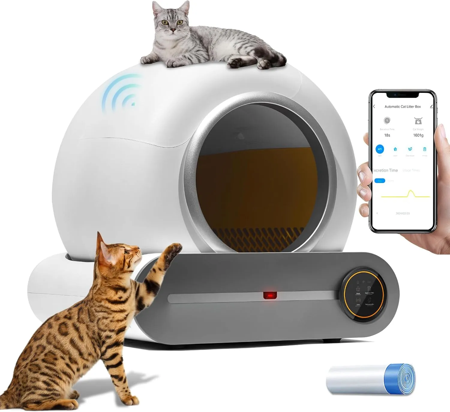 Cat Litter Box,Self-Cleaning Cat Litter Box with APP Control, 65L 9L Extra Large Automatic Litter Robot for Multiple Cats; Smart Health Monitoring & Anti-Pinch Safety System; Ionic Deodorizer