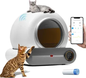 Cat Litter Box,Self-Cleaning Cat Litter Box with APP Control, 65L 9L Extra Large Automatic Litter Robot for Multiple Cats; Smart Health Monitoring & Anti-Pinch Safety System; Ionic Deodorizer
