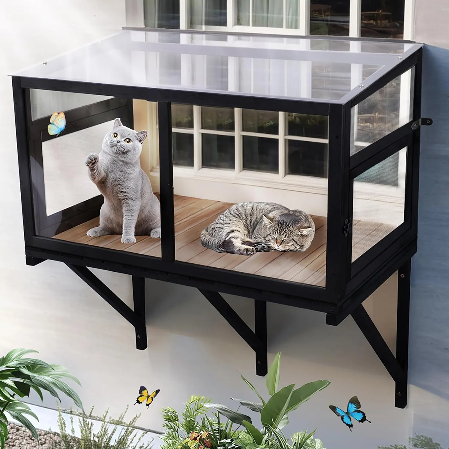 Cat Window Box Window Perch Catio Outdoor Cat Enclosure Bug Proof Wire Grid for Sunbathing Napping Overlooking for Indoor Outdoor Cats