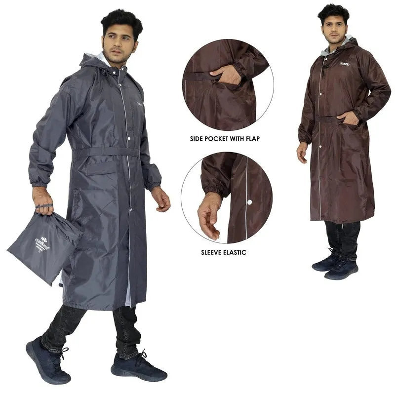 Combo: 2 Reversible Unisex Waterproof Long Coats with Storage Bag | Free Size | Grey, Brown