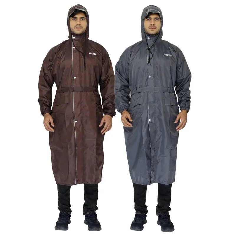 Combo: 2 Reversible Unisex Waterproof Long Coats with Storage Bag | Free Size | Grey, Brown