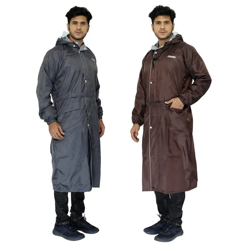 Combo: 2 Reversible Unisex Waterproof Long Coats with Storage Bag | Free Size | Grey, Brown