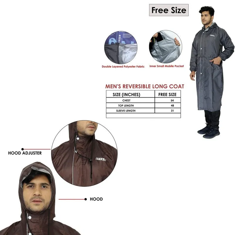 Combo: 2 Reversible Unisex Waterproof Long Coats with Storage Bag | Free Size | Grey, Brown