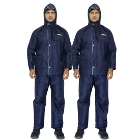 Combo of 2: Men Rainwear - Waterproof, Reversible with Hood | Includes Storage Bag | X-Large | Blue