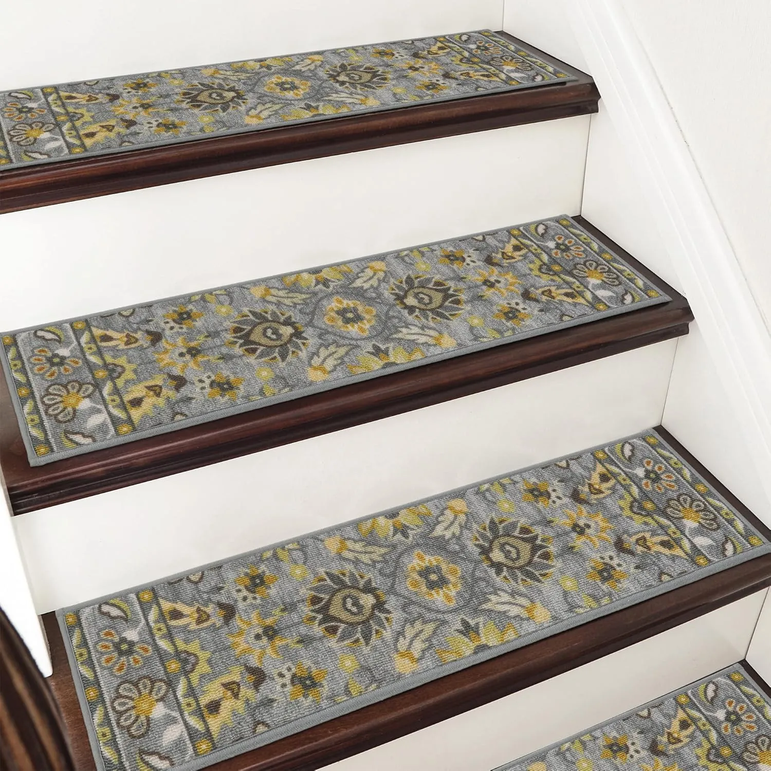 COSY HOMEER-Stair-Treads-for-Wooden-Steps Washable Indoor Stair Treads Non Slip 8" X 30" Soft Stair Carpet Treads Reusable Peel and Stick Stair Runner Rug for Kids, Elders and Pets 15pcs