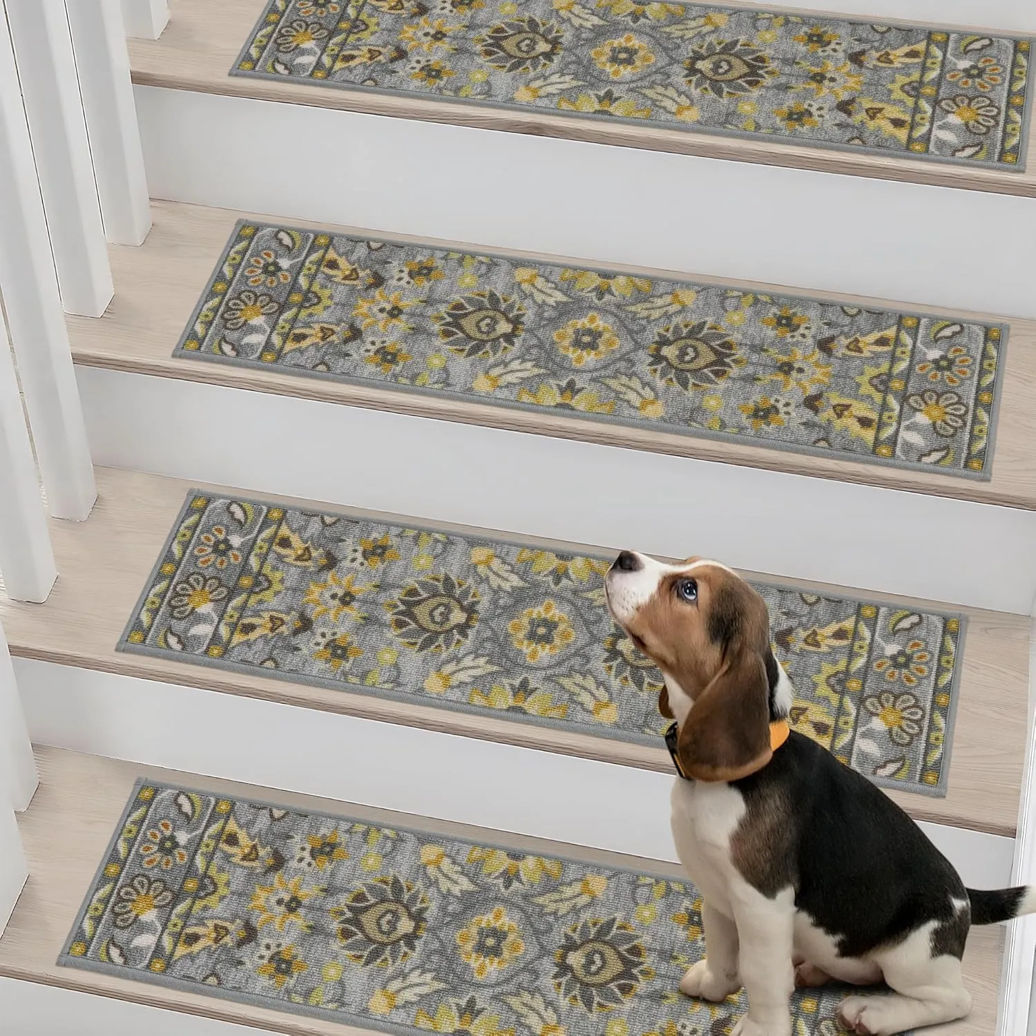 COSY HOMEER-Stair-Treads-for-Wooden-Steps Washable Indoor Stair Treads Non Slip 8" X 30" Soft Stair Carpet Treads Reusable Peel and Stick Stair Runner Rug for Kids, Elders and Pets 15pcs