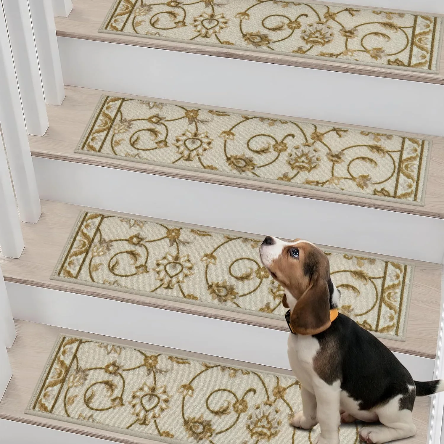 COSY HOMEER-Stair-Treads-for-Wooden-Steps Washable Indoor Stair Treads Non Slip 8" X 30" Soft Stair Carpet Treads Reusable Peel and Stick Stair Runner Rug for Kids, Elders and Pets 15pcs
