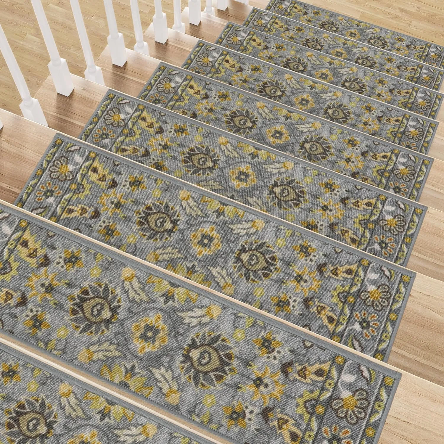 COSY HOMEER-Stair-Treads-for-Wooden-Steps Washable Indoor Stair Treads Non Slip 8" X 30" Soft Stair Carpet Treads Reusable Peel and Stick Stair Runner Rug for Kids, Elders and Pets 15pcs