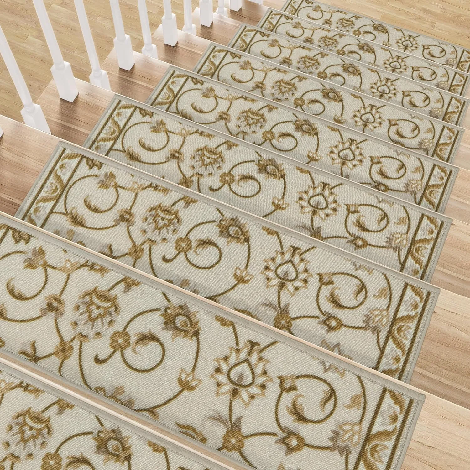 COSY HOMEER-Stair-Treads-for-Wooden-Steps Washable Indoor Stair Treads Non Slip 8" X 30" Soft Stair Carpet Treads Reusable Peel and Stick Stair Runner Rug for Kids, Elders and Pets 15pcs