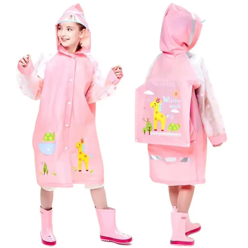 Custom Hooded Stylish Waterproof Pocket Raincoats Students Cartoon PVC Breathable Boys Rain Coat for Kids Baby
