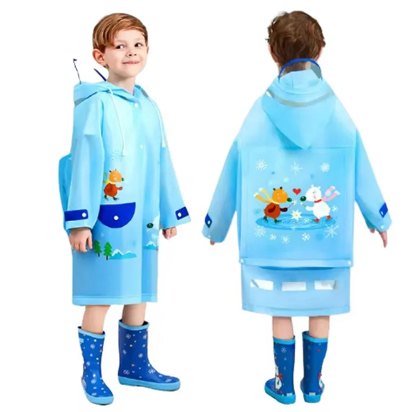 Custom Hooded Stylish Waterproof Pocket Raincoats Students Cartoon PVC Breathable Boys Rain Coat for Kids Baby