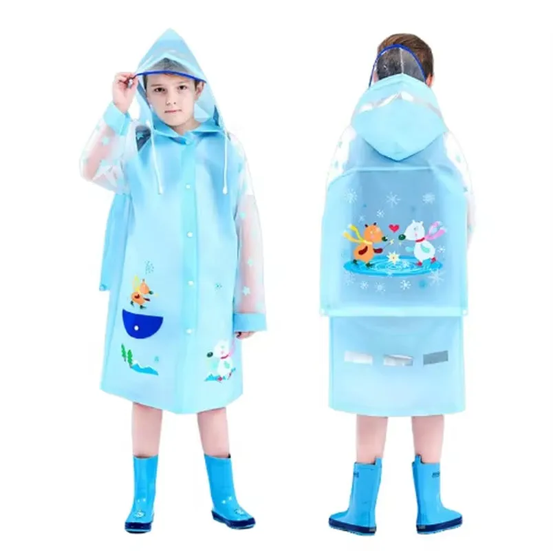 Custom Hooded Stylish Waterproof Pocket Raincoats Students Cartoon PVC Breathable Boys Rain Coat for Kids Baby