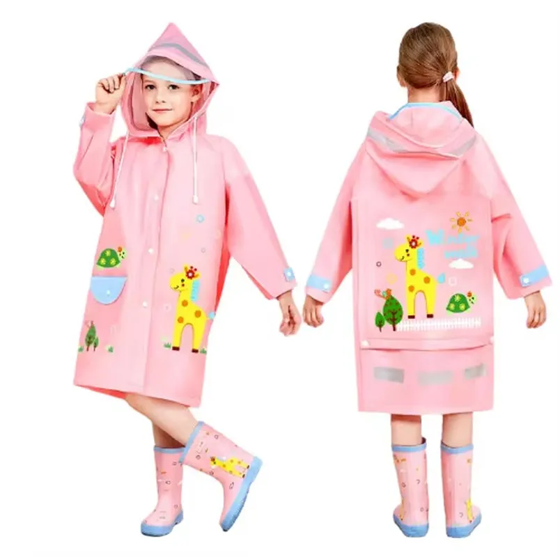 Custom Hooded Stylish Waterproof Pocket Raincoats Students Cartoon PVC Breathable Boys Rain Coat for Kids Baby