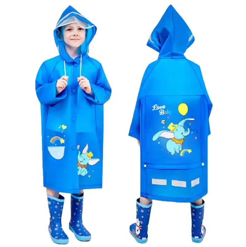 Custom Hooded Stylish Waterproof Pocket Raincoats Students Cartoon PVC Breathable Boys Rain Coat for Kids Baby