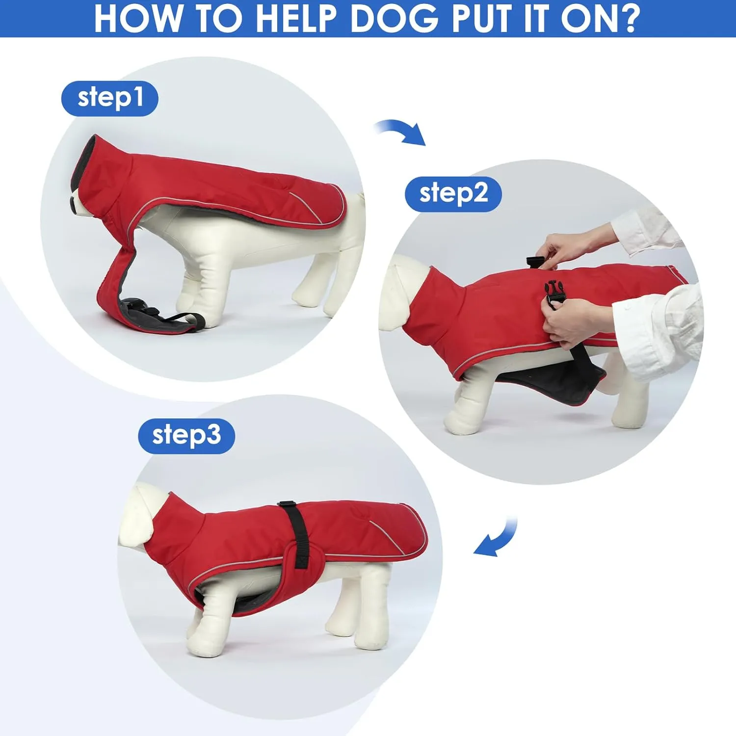 Dachshund Jacket - Reflective, Waterproof Dog Winter Coat, Warm Fleece Lining, Adjustable Buckle Closure - Red, Small