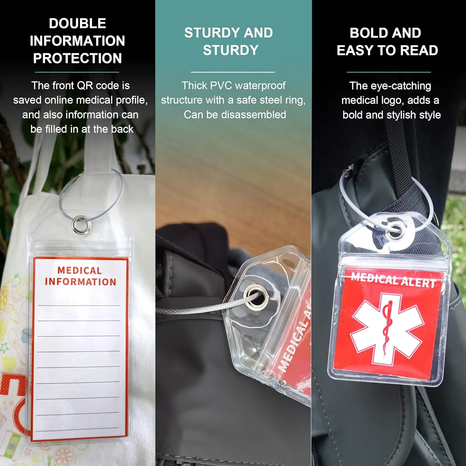 DISONCARE Medical Equipment Luggage Tag Cruise Insulin Diabetic Supplies Medic Alert Tags Replaceable Inside Label Card, Diabetic Gifts, with QR Code Save Online Medical Profile - 6 Pack