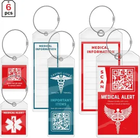 DISONCARE Medical Equipment Luggage Tag Cruise Insulin Diabetic Supplies Medic Alert Tags Replaceable Inside Label Card, Diabetic Gifts, with QR Code Save Online Medical Profile - 6 Pack