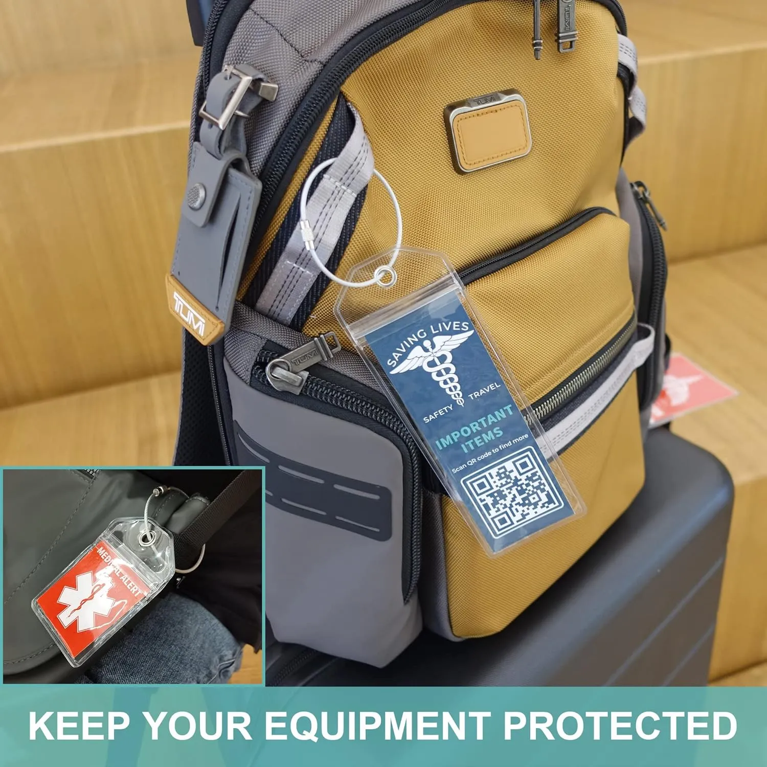 DISONCARE Medical Equipment Luggage Tag Cruise Insulin Diabetic Supplies Medic Alert Tags Replaceable Inside Label Card, Diabetic Gifts, with QR Code Save Online Medical Profile - 6 Pack