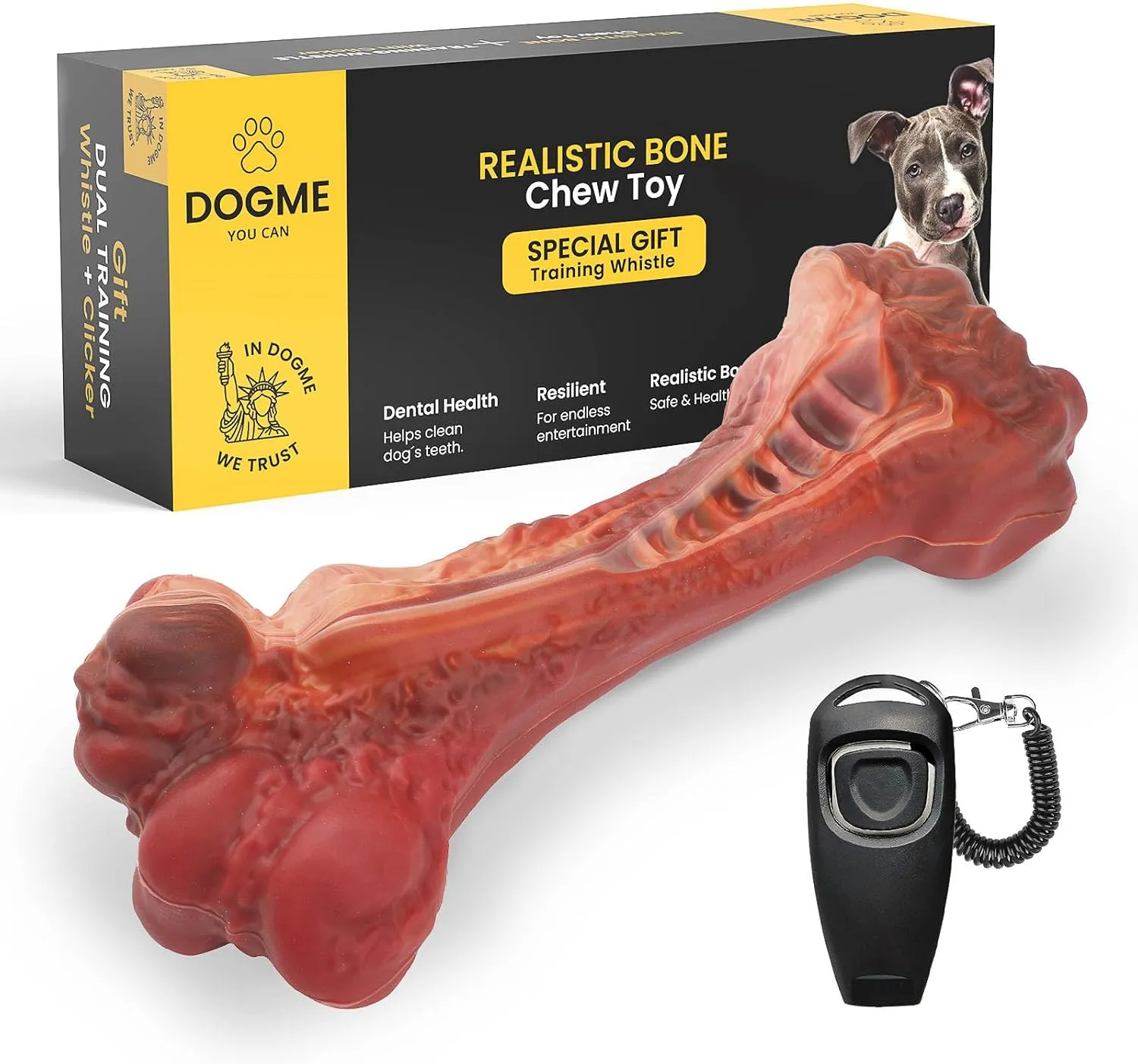 Dog Bones for Aggressive Chewers | Dog Chew Toys for Medium Dogs | Dog Clicker for Training | Kit Dog Training Clickers & Dog Whistle | Dog Bones Long Lasting | Dog Chew Bones | Dog Trainer clicker
