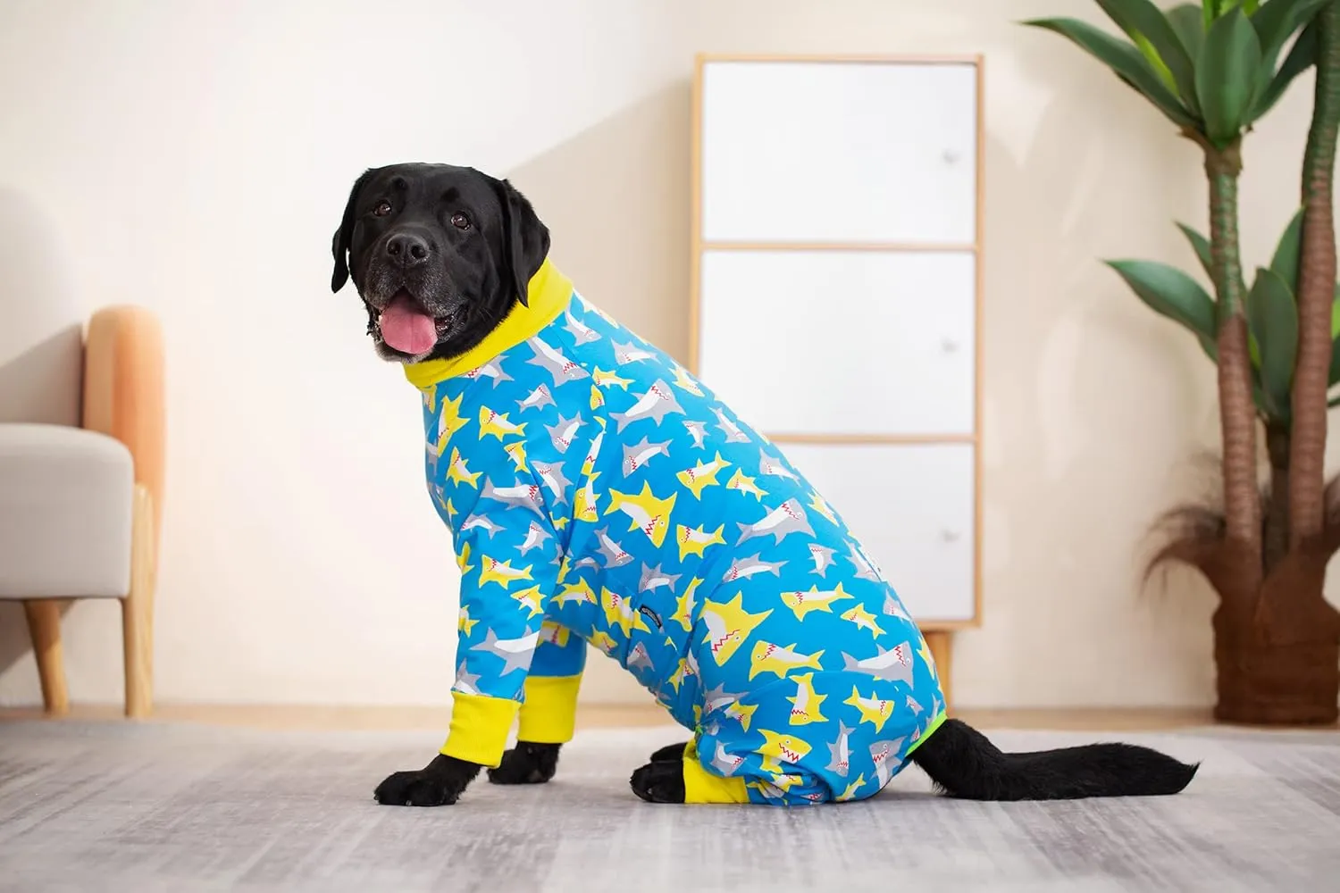 Dog Pajamas Jumpsuit for Medium Large Dogs,Lightweight Dog Pjs Clothes Apparel Onesies,Shirt for Large Size Dogs After Surgery, Full Belly (36, Blue Dinosaur)