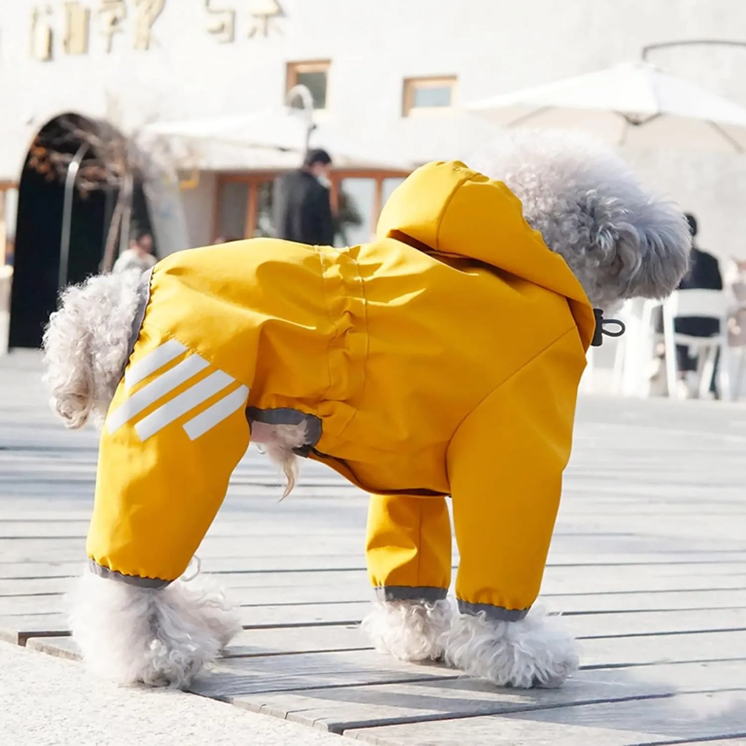 Dog Raincoat, Waterproof Dog Rain Jacket with Hood, Rain Coat with Leash Hole, Reflective Strap for Small Medium Dogs, Outdoor Adventures/Walking Lightweight Puppy(Yellow,L)