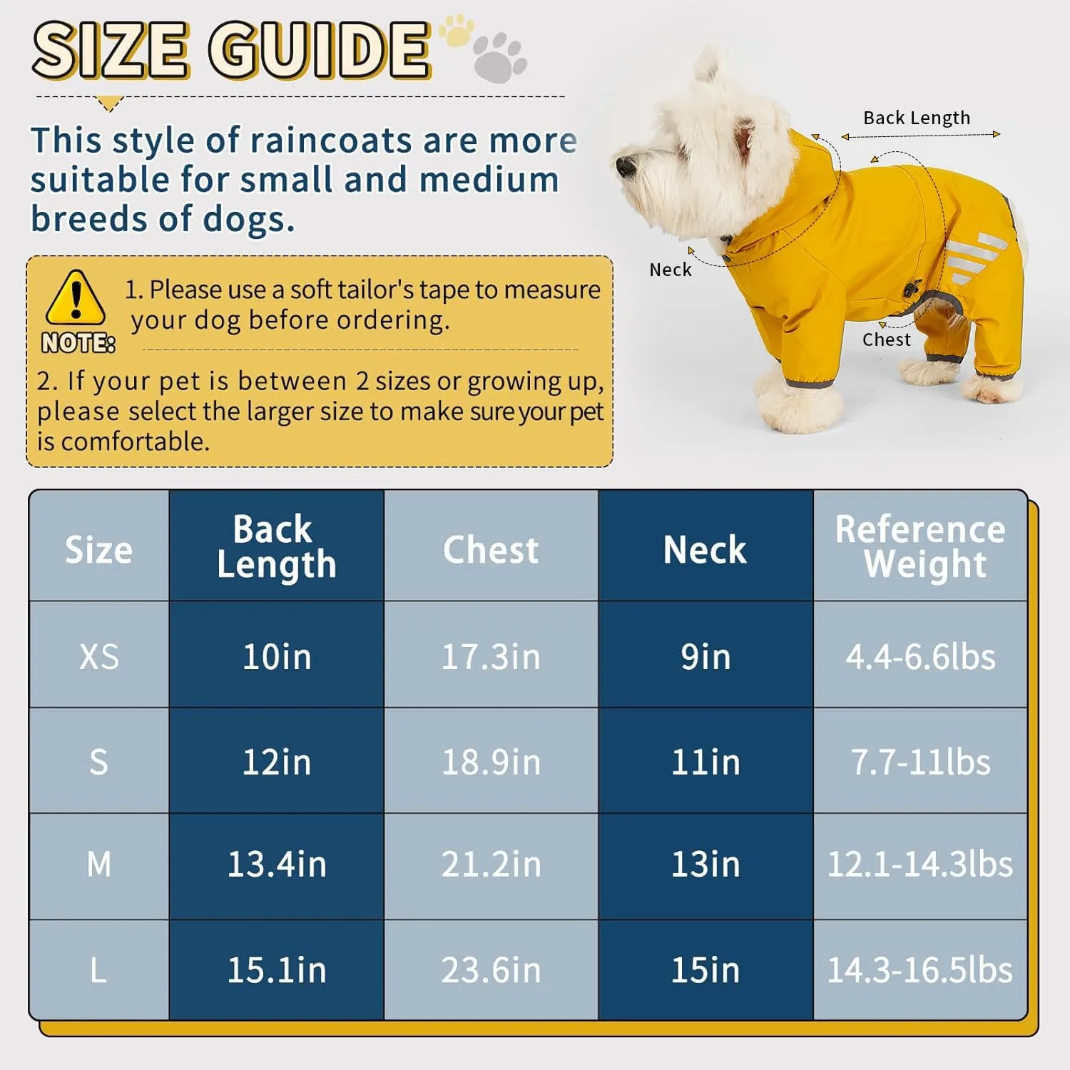 Dog Raincoat, Waterproof Dog Rain Jacket with Hood, Rain Coat with Leash Hole, Reflective Strap for Small Medium Dogs, Outdoor Adventures/Walking Lightweight Puppy(Yellow,L)
