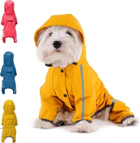 Dog Raincoat, Waterproof Dog Rain Jacket with Hood, Rain Coat with Leash Hole, Reflective Strap for Small Medium Dogs, Outdoor Adventures/Walking Lightweight Puppy(Yellow,L)