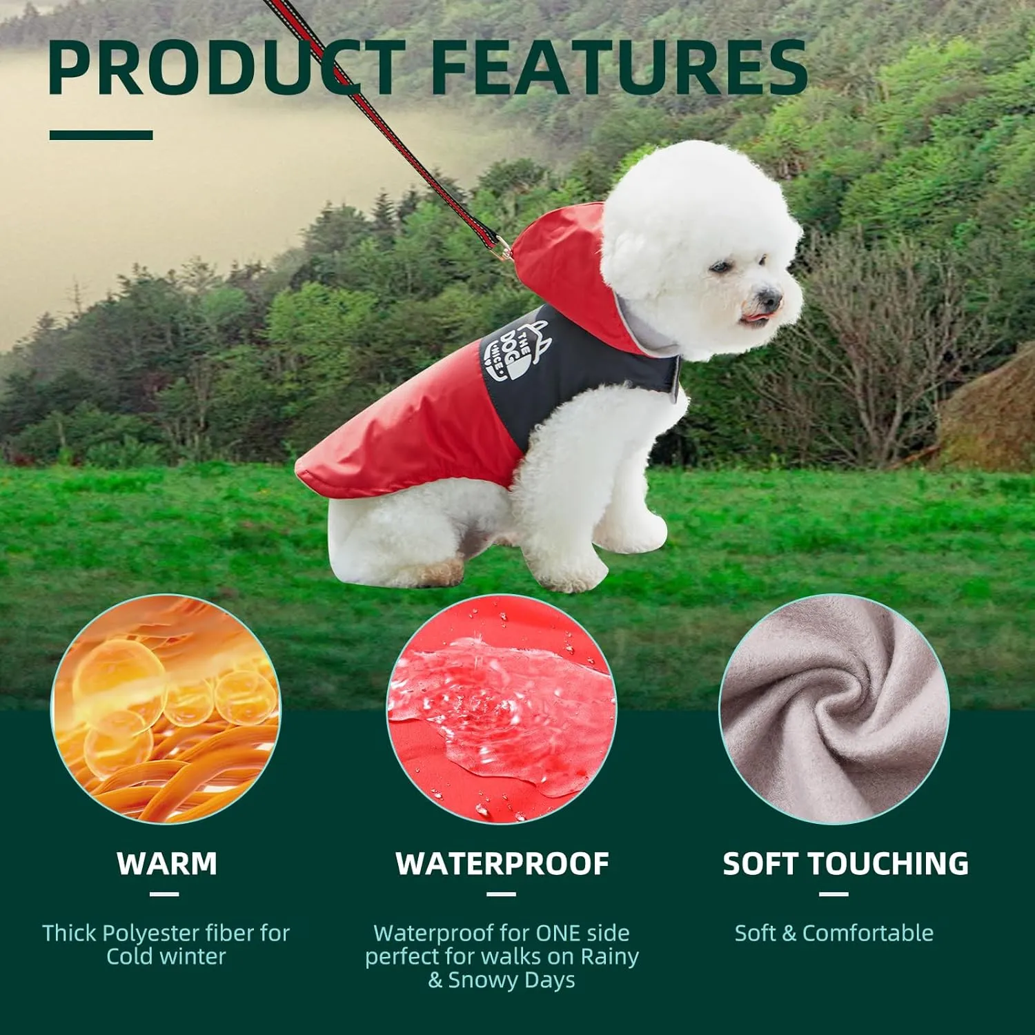 Dog Raincoats,Winter Coat,Windproof Waterproof Warm Jacket,Pet Dog Clothes for Small Medium Large Dogs (Red,Small)