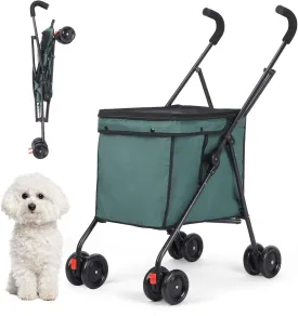 Dog Strollers Collapsible Pet Stroller Wagon, Heavy Duty Folding Utility Cart with 360 Swivel Wheels & Brake, 60lbs Capacity  Steel Frame, Water-Resistant Cover for Cats, Shopping, Camping (Green)