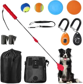 Dog Training Stick Equipment Set Outdoor Indoor Training Puppy Dog Tools, 1 Dog Treat Pouch w/Belt, 2 Toy Balls, 2 Flying Discs, 1 Whistle, 2 Trash Bag, 2 Pet Training Clicker, 1 Carry Bag