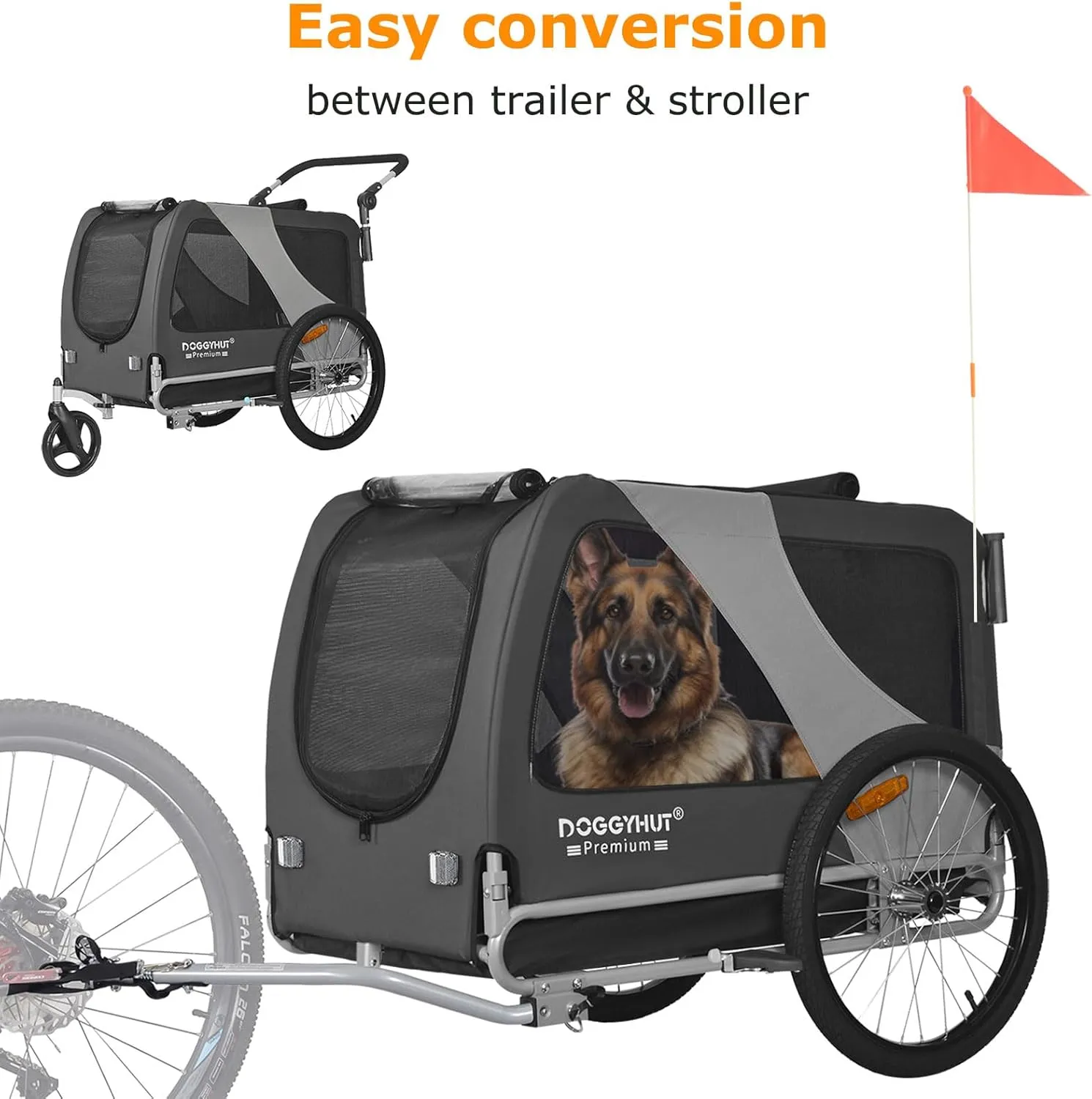 DOGGYHUT Premium Large/XL Pet Bike Trailer & Stroller for Large Sized Dog or Multiple Small Dogs,Low Center of Gravity,Parking Brakes,Easy Folding Frame,Bicycle Carrier