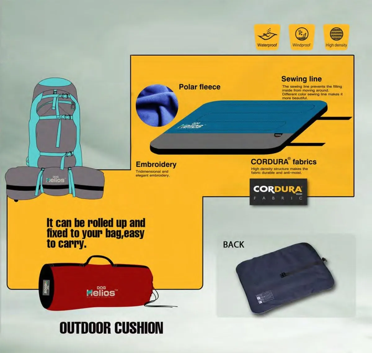 DOGHELIOS 'Combat-Terrain' Cordura-Nyco Reversible Nylon and Polar Fleece Travel Camping Folding Pet Dog Bed Mat, Medium, Olive Green, Grey