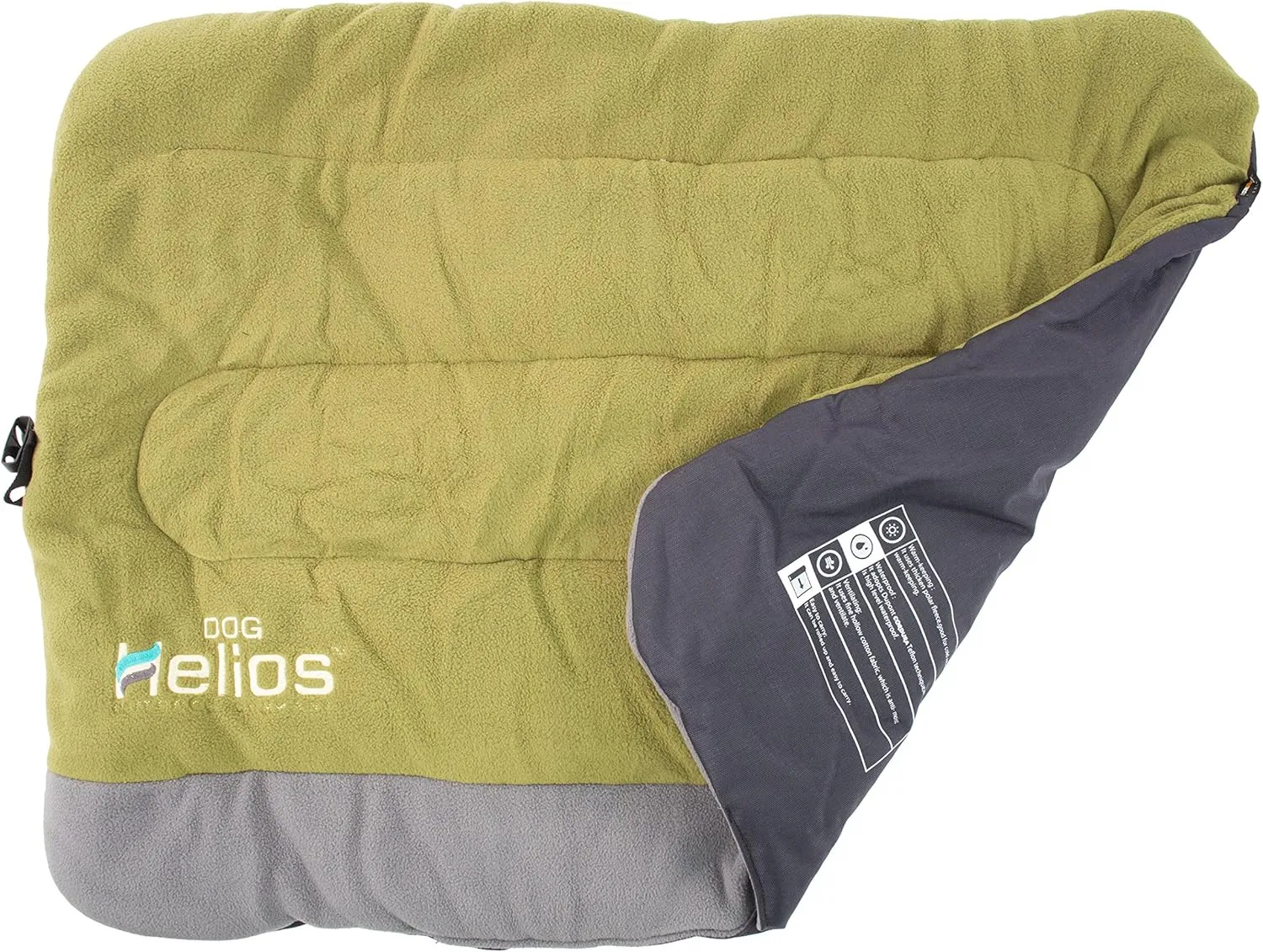 DOGHELIOS 'Combat-Terrain' Cordura-Nyco Reversible Nylon and Polar Fleece Travel Camping Folding Pet Dog Bed Mat, Medium, Olive Green, Grey